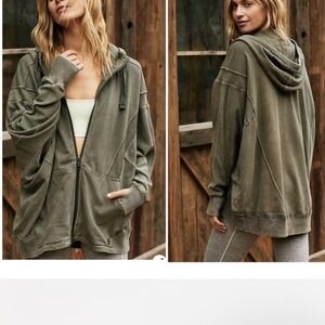 FP Movement Free People Camden Oversized Zip Up Hoodie Olive Green Women XS Boho